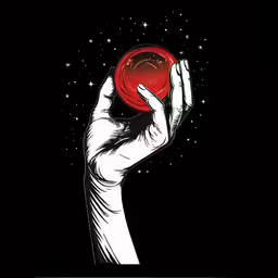 a hand holding a red disk with a space inside it