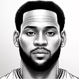 a drawing of a young man in black and white