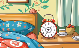 there is a clock on the table next to the bed