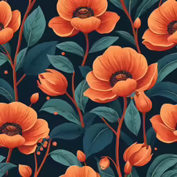 an orange flower wallpaper with leaves and a blue background