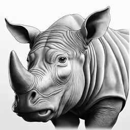 a rhinoceros in pencil on a white background
