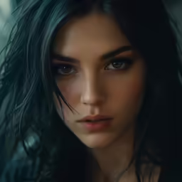 a beautiful woman with long black hair and very brown eyes