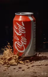 an empty can of soda is spilled in the desert