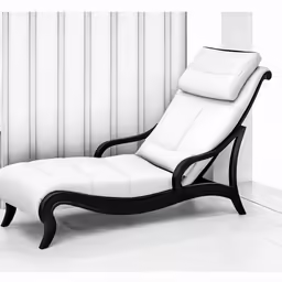 a chaise lounge chair is seen in black and white