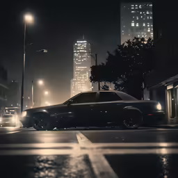 a car is stopped at an intersection in the city