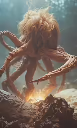 a creature is reaching out of the rocks
