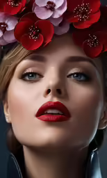 a woman with flowers on her head
