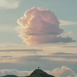 a lone person is standing on the side of a hill