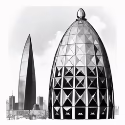 a black and white photo of a large building with the top dome in front of it