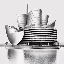 a large building sitting on top of a body of water