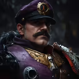 a close up of the face of a man with a mustache