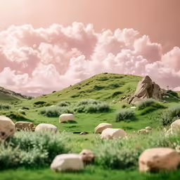 many sheep grazing on grass in the wild