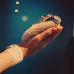 someone holding some type of sunglasses with animal hair