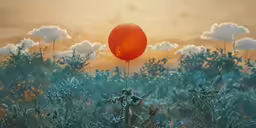 red balloon with string attached in a field of tall grass