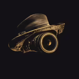 a brown hat sits on top of an old camera