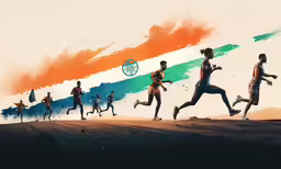 a group of people are running on a dirt hill