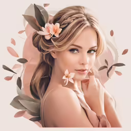 a beautiful woman with long blonde hair and flowers in her hair