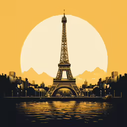an abstract drawing of a golden city with the eiffel tower