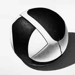 a black and white photo of a ball with curved sides