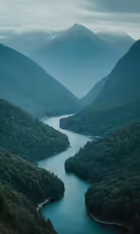 a scenic scene with the mountain ranges around