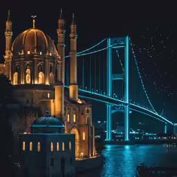 a beautiful shot of the big bridge in the background