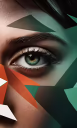 a woman with an artistic makeup and an abstract graphic on her face