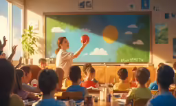 a woman is presenting to children in a classroom