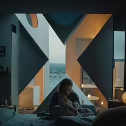 there is a woman that is sitting in a bed