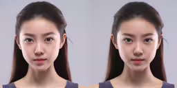 there are two images with different facial expressions,a woman
