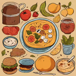 this is an image of a collection of food and drinks,some food is sitting out on top of each other