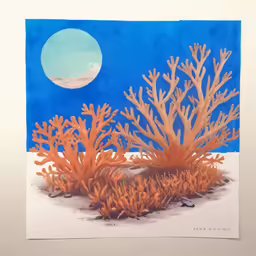 an orange coral in the sand with the moon in the background