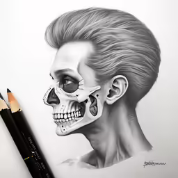 the face is drawn in pencil by the artist