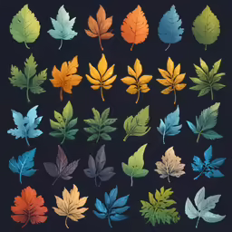 several different leaves on black are featured in this photo