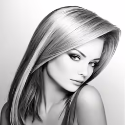 a black and white image of a woman with long hair