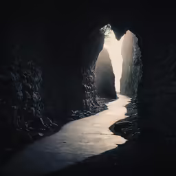 a narrow tunnel filled with lots of rocks