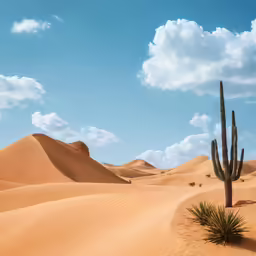 a saguado and its large sand dunes in the desert