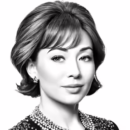a woman with short hair and wearing a black dress