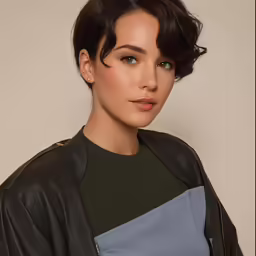 the woman is posing with her jacket on