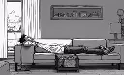 a man is laying on the couch watching television,man lying on the couch and listening to music