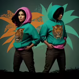 a woman wearing a sweatshirt with a tiger on it