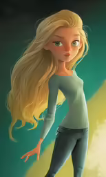a cartoon girl with long blonde hair is skating