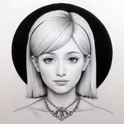 a drawing of a girl with blonde hair wearing a black hat