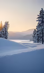 the sun is setting on a snowy mountaintop