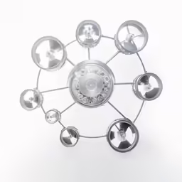 this is a sculpture made of eight different metal circles