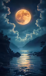 the moon, clouds and water make this artful image standout