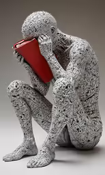 a digital 3d of a man holding a red purse