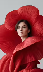 the woman is wearing a large red hat