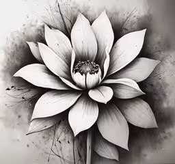 a black and white photo of a large flower,black and white drawing of a large flower