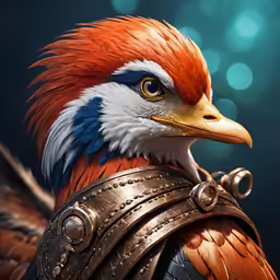 a bird with a helmet, feather and eye patch