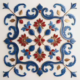an artistic tile with different colors and designs on it